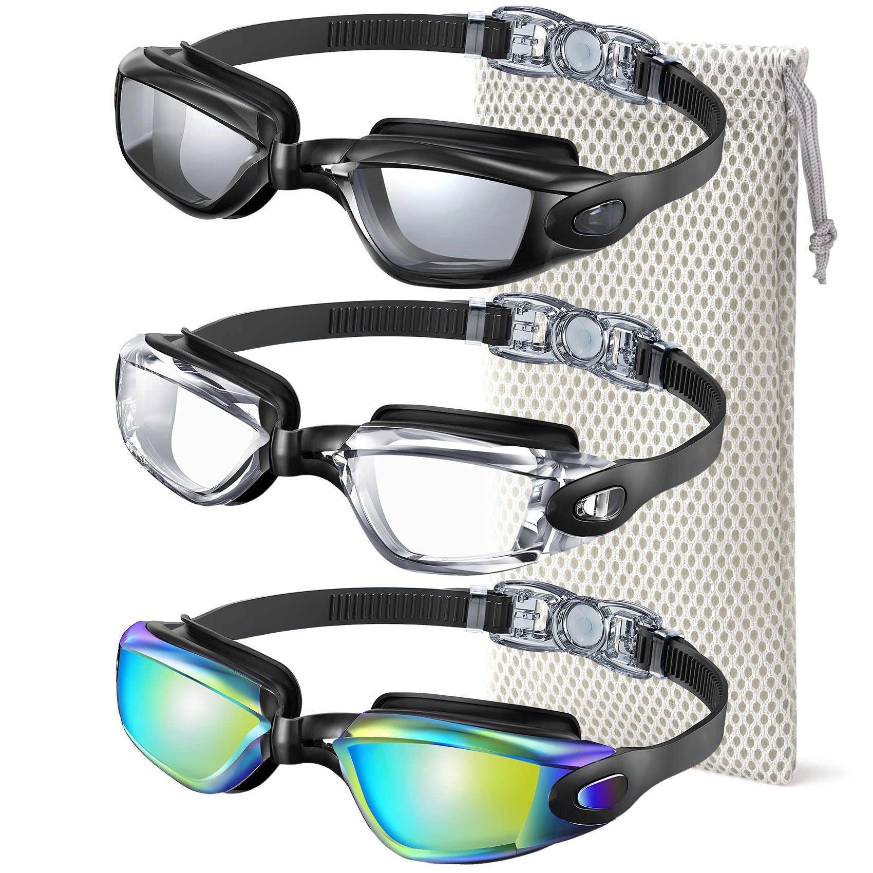 KALIYADI Swim Goggles Adult Goggles-Swimming-men and Women: Anti Fog No Leak and Ultra-wide Field of View 3 Pack WMKAY01-1-2-3