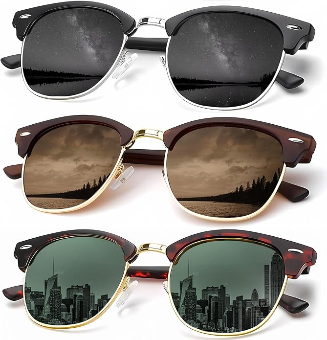 KALIYADI Sunglasses Men Polarized Sunglasses for Men Women Unisex Semi-Rimless Frame Retro Driving Sun Glasses UV Blocking S23-2-5-6