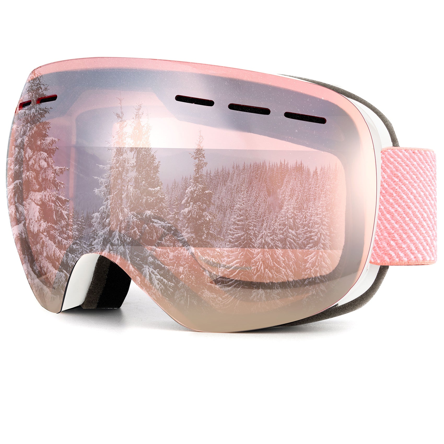 KALIYADI Ski Goggles for Men Women Youth, OTG Snow Goggles with Anti Fog and UV Protection Over Glasses Vlt 10% (Clear Pink) WMKAX01-7