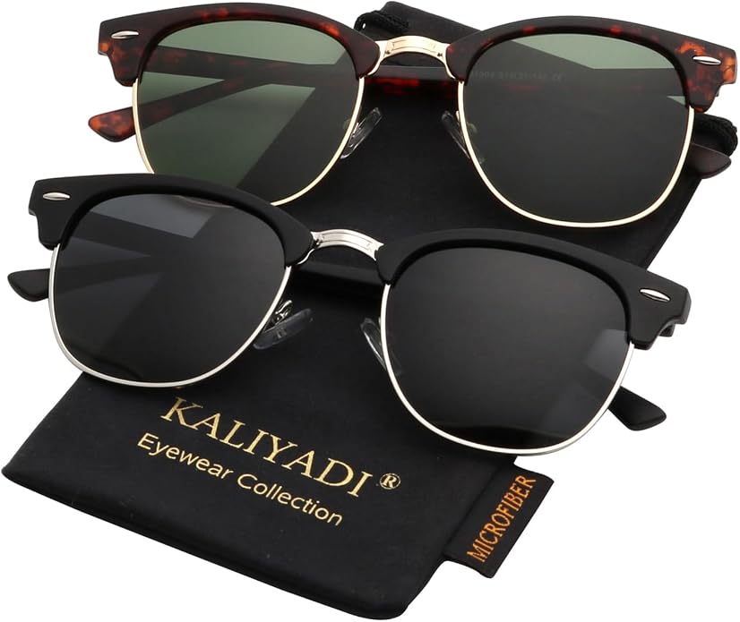 KALIYADI Polarized Sunglasses for Men and Women Semi-Rimless Frame Driving Sun glasses UV Blocking S23-2-5