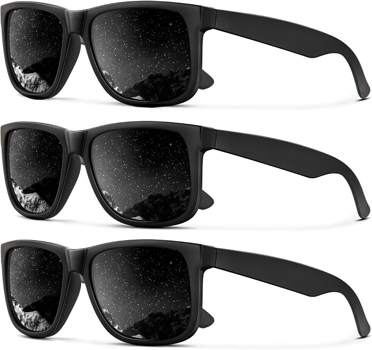 KALIYADI Sunglasses Men Polarized Sun glasses for Mens Womens Classic Matte Black Frame UV Protection 3pack S65-1-1-1