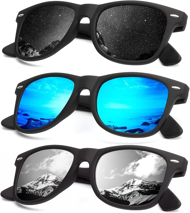 KALIYADI Polarized Sunglasses for Men and Women Matte Finish Sun glasses Color Mirror Lens UV Blocking (3 Pack) FBAKAS22-1-2-5