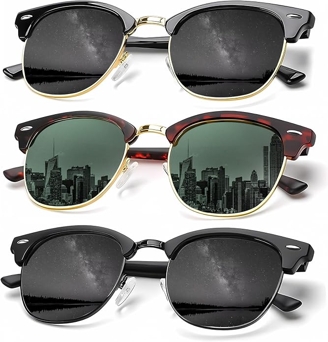KALIYADI Sunglasses Men Polarized Sunglasses for Men Women Unisex Semi-Rimless Frame Retro Driving Sun Glasses UV Blocking S23-1-2-4