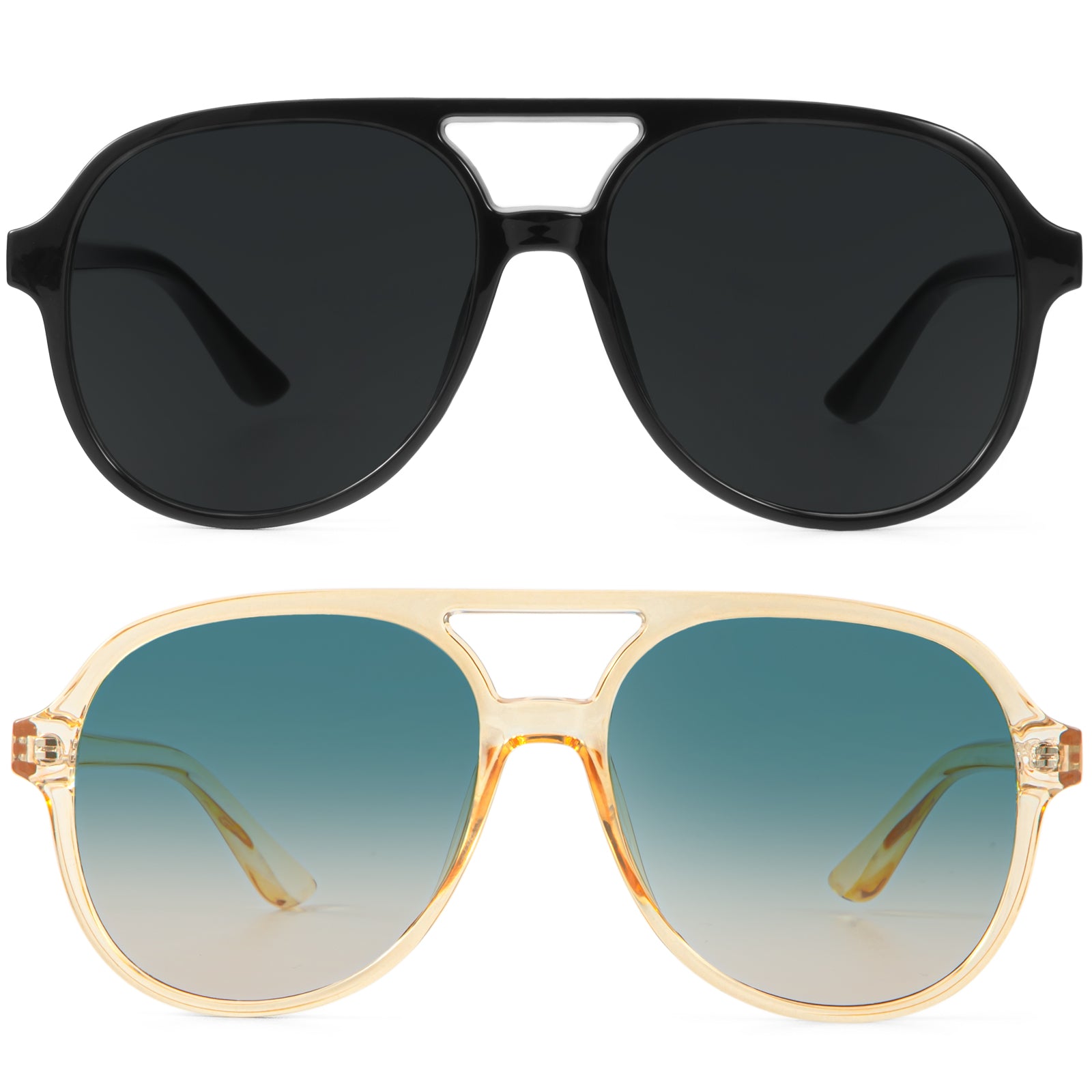 KALIYADI Aviator Sunglasses for Women,Retro Square Sun Glasses with 70s Vintage Style and UV Protection 2 PackWMKAS2410-1-3