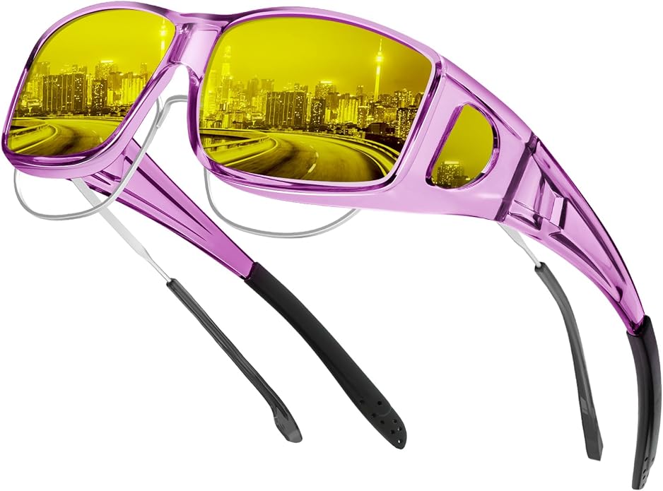 KALIYADI Night-Vision-Glasses Fit-Over-Glasses Wrap-Around Glasses: Anti Glare Night Driving Glasses for men women HD Lens KAS105-16