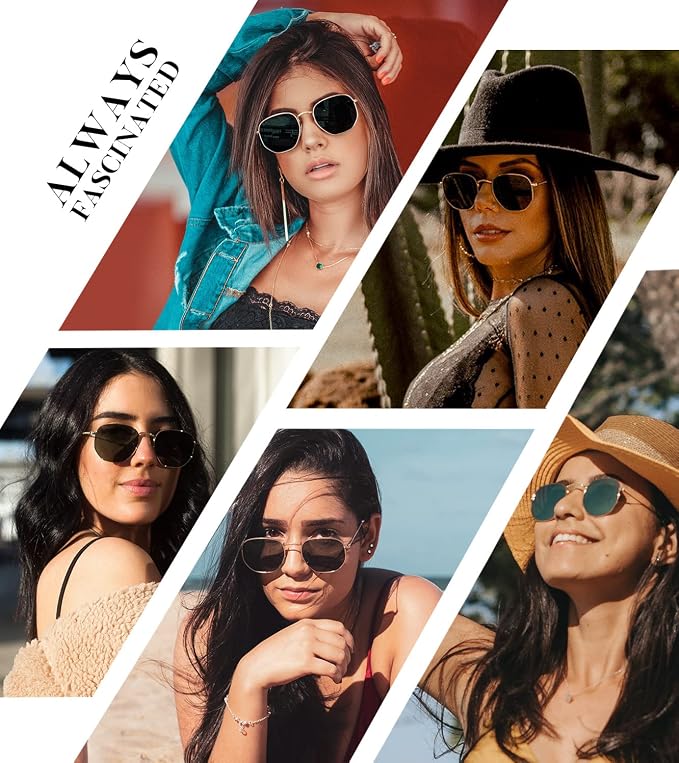 KALIYADI Sunglasses for Women and Men, Polarized Square UV Protection, Trendy Metal Frame Hexagon Sunglasses S41-1-2