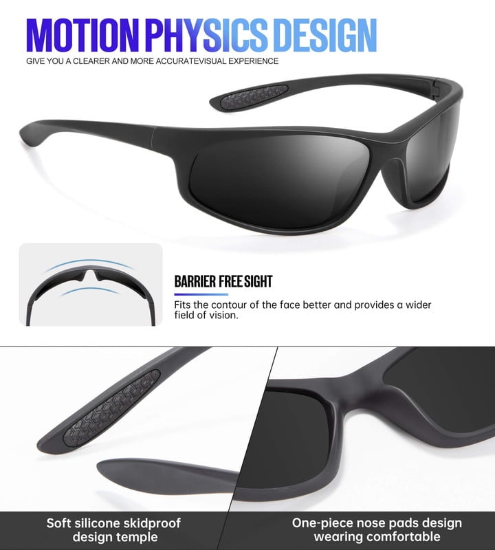 KALIYADI Mens-Sunglasses Polarized Sunglasses-Men Sports: Sport Sun Glasses for Running Cycling Fishing with UV Protection(WMKAS90-1-1-1)