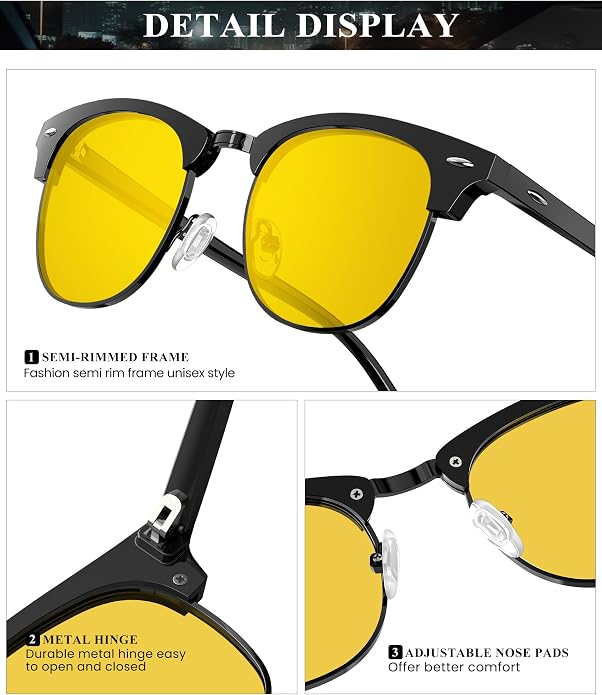 KALIYADI Polarized Sunglasses for Men and Women Semi-Rimless Frame Driving Sun glasses UV Blocking KAS22-15-S23-30