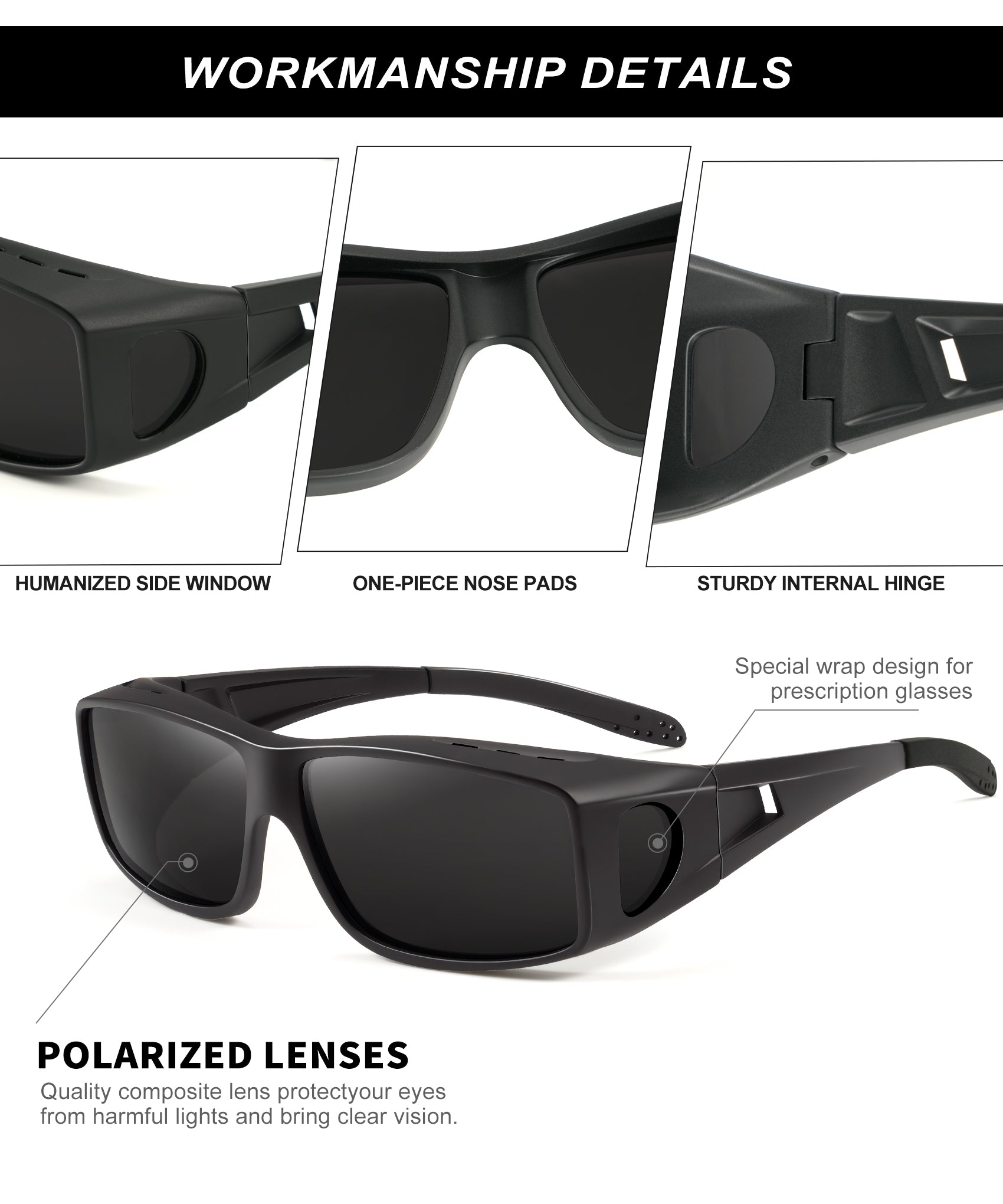 KALIYADI Sunglasses Fit-Over-Glasses Polarized Sunglasses-Men: Wrap Around Sunglasses Womens with UV Protection for Driving(WMS105-1-3-6)