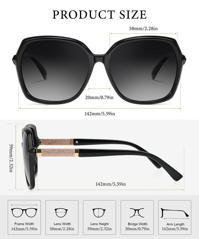 KALIYADI Polarized Sunglasses-Women Trendy Womens-Sunglasses: Square Oversized Sun glasses Sparkling Frame UV400 Gift Box(WMKAS37-1)
