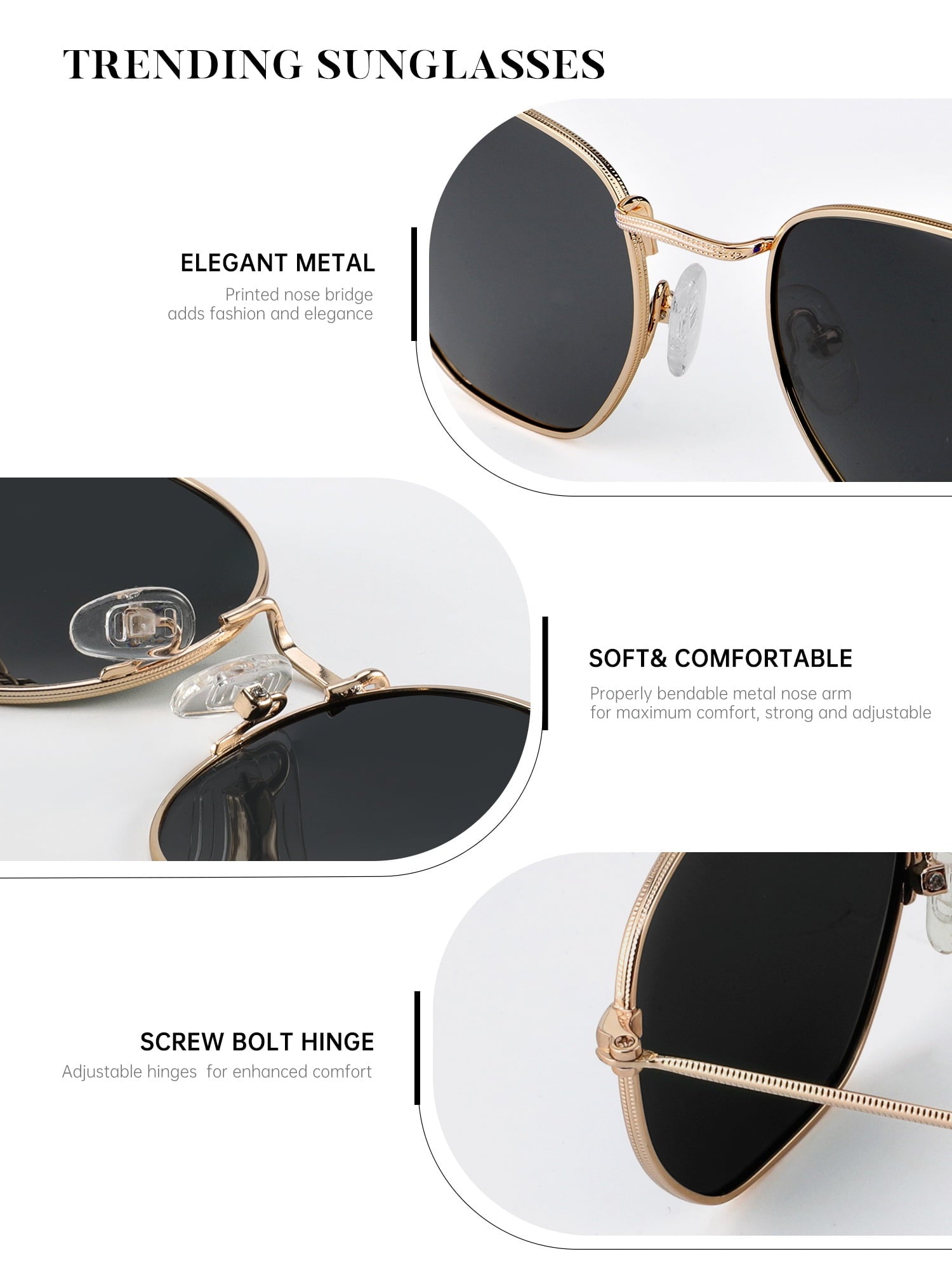 Polarized Sunglasses for Women and Men, Retro Hexagon Style Glasses with UV Protection Trendy Metal Frame(WMS41-1-2)