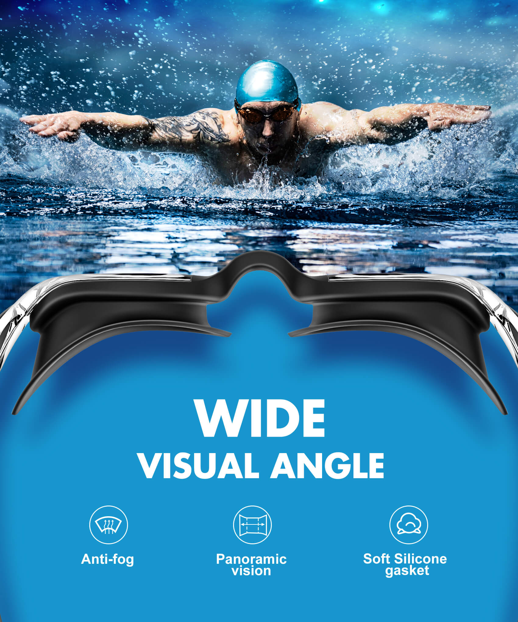 KALIYADI Swim Goggles Adult Goggles-Swimming-men and Women: Anti Fog No Leak and Ultra-wide Field of View 3 Pack WMKAY01-1-2-3