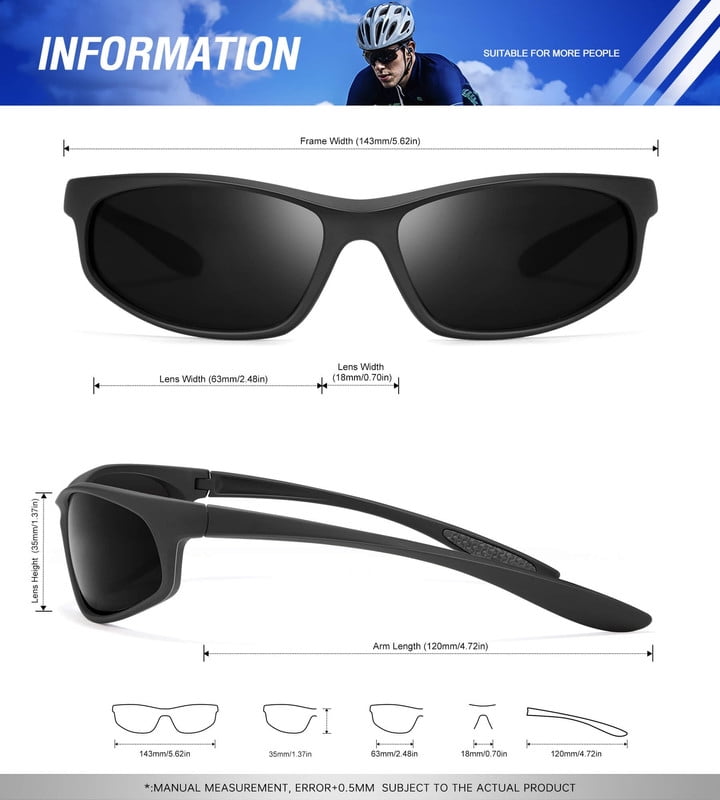 KALIYADI Mens-Sunglasses Polarized Sunglasses-Men Sports: Sport Sun Glasses for Running Cycling Fishing with UV Protection(WMKAS90-1-1-1)