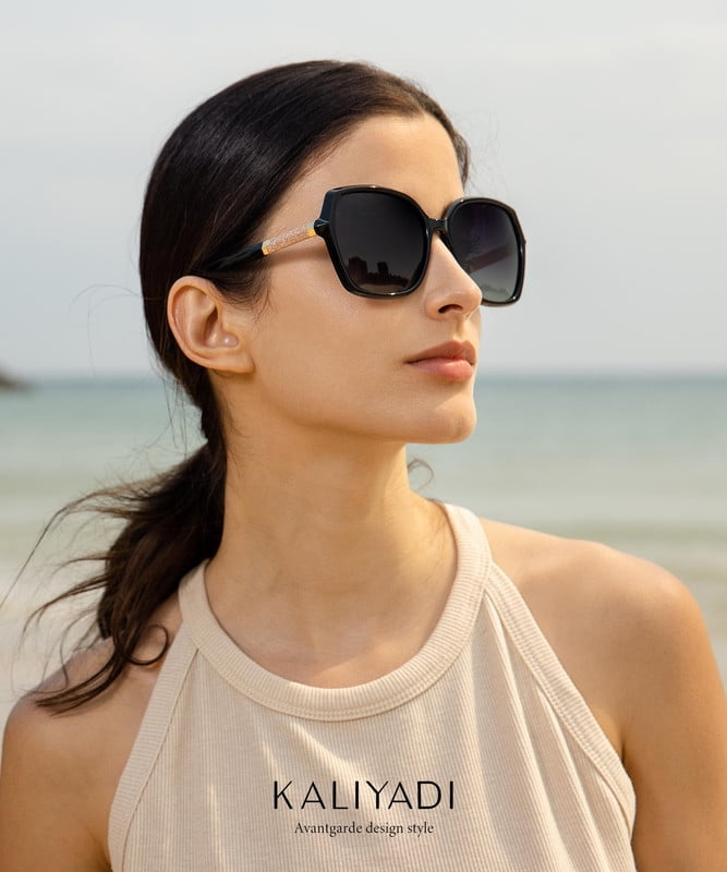 KALIYADI Polarized Sunglasses-Women Trendy Womens-Sunglasses: Square Oversized Sun glasses Sparkling Frame UV400 Gift Box(WMKAS37-1)