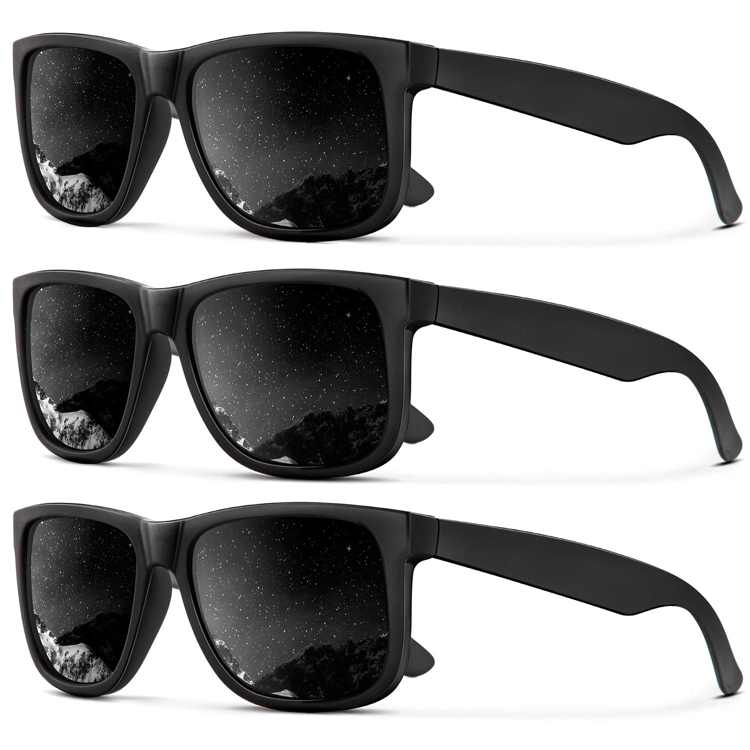 3pack Polarized Sun glasses for Mens Classic Matte Black Frame UV Protection(S65-1-1-1)