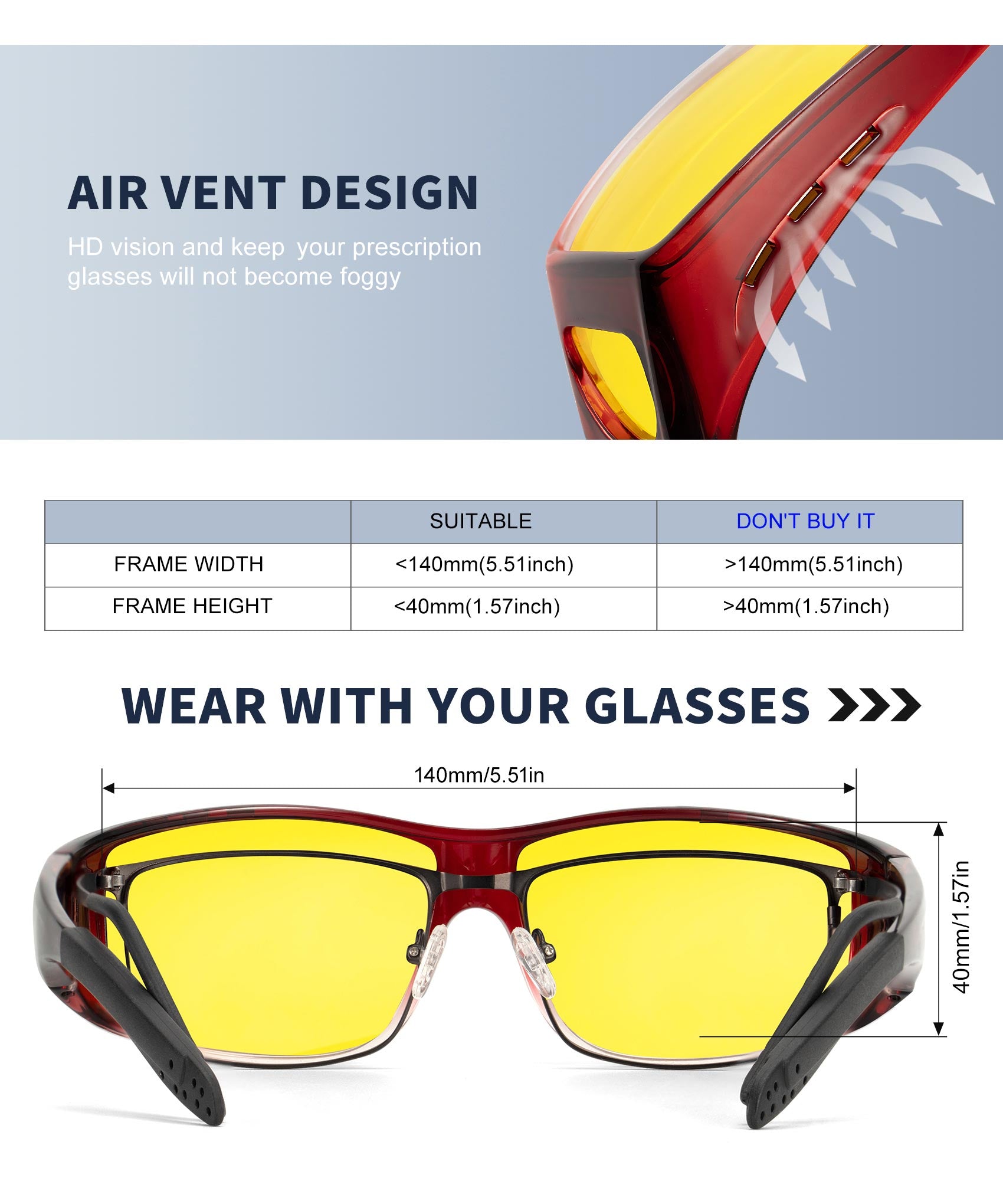 KALIYADI Night-Vision-Glasses Fit-Over-Glasses Wrap-Around Glasses: Night Vision Glasses Anti Glare HD for Driving WMKAS105-12-13-14