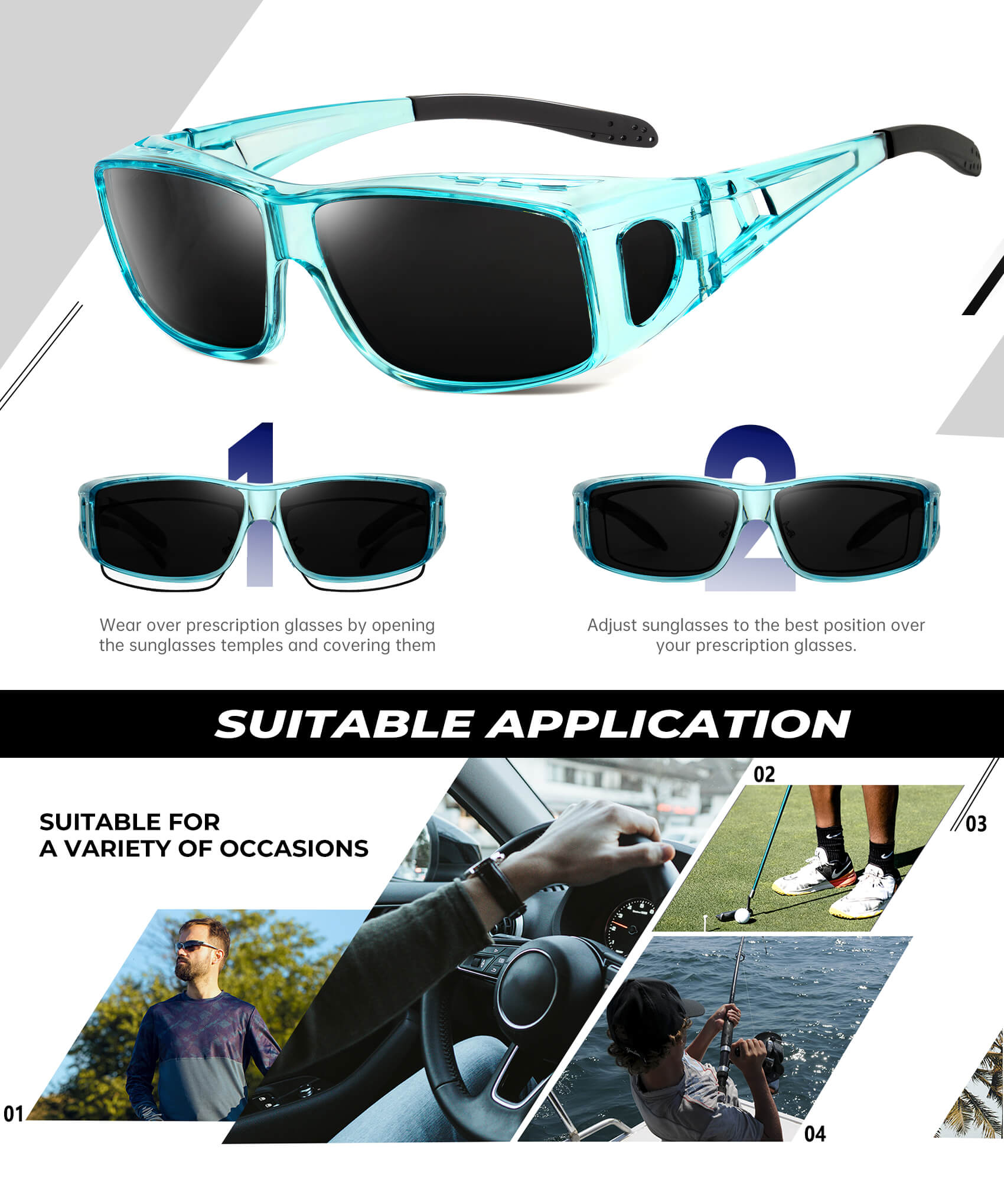 KALIYADI Sunglasses Fit-Over-Glasses Polarized Sunglasses-Men: Wrap Around Sunglasses Womens with UV Protection for Driving(WMS105-1-3-6)