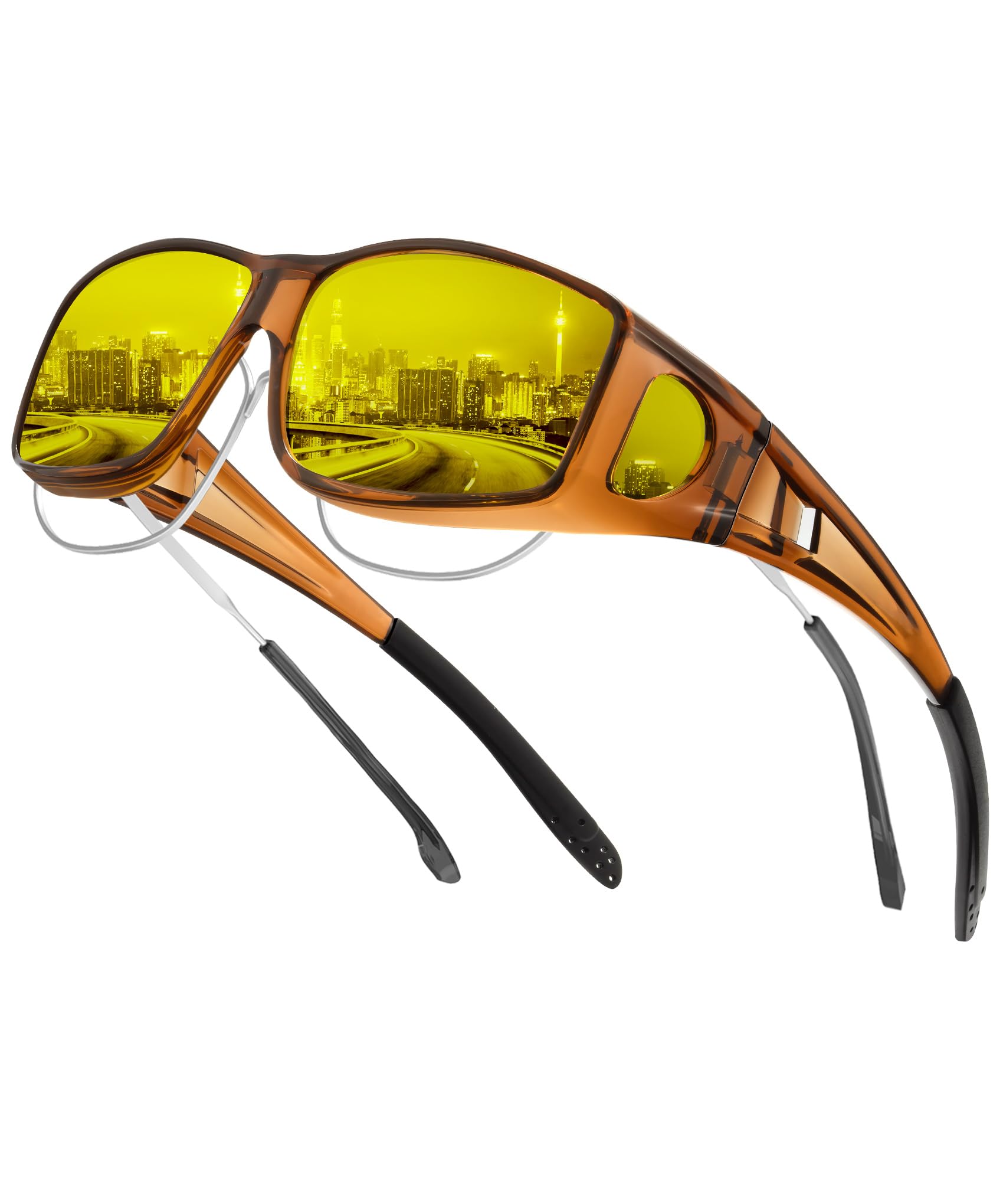 KALIYADI Night-Vision-Glasses Fit-Over-Glasses Wrap-Around Glasses: Night Vision Glasses Anti Glare HD for Driving WMKAS105-12-13-14