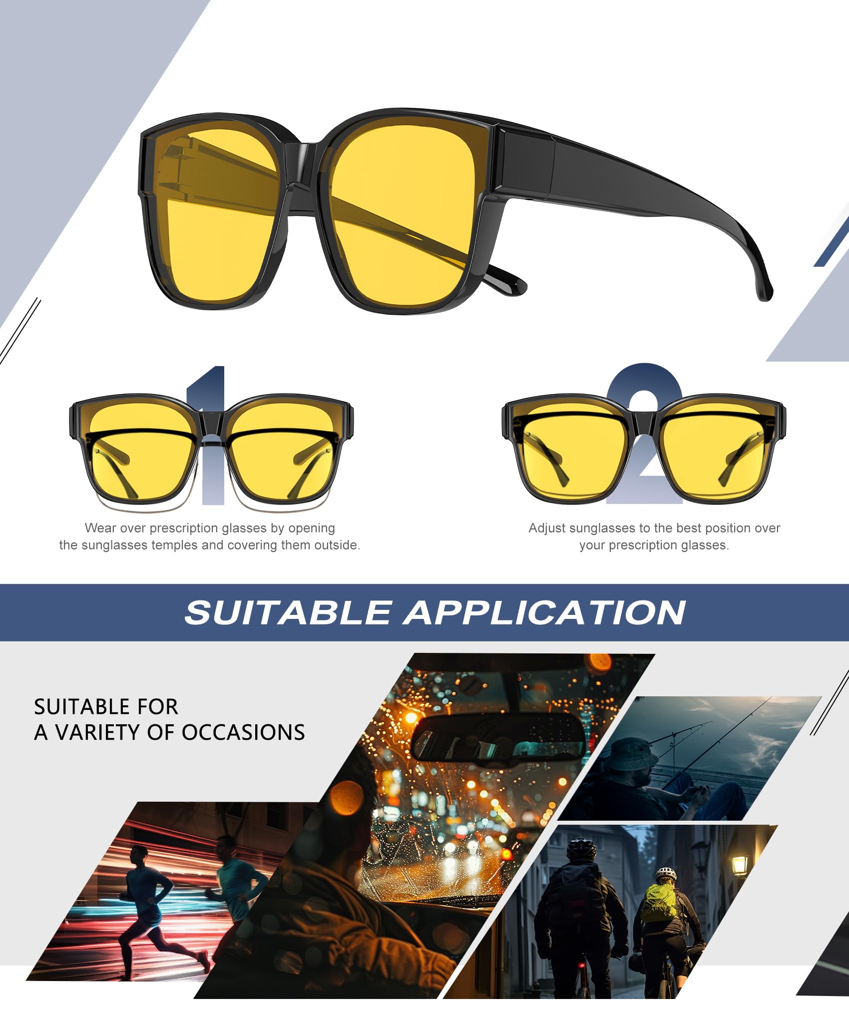 KALIYADI Night-Vision Driving Glasses Fit-Over-Eyeglasses:Anti-Glare Oversized Glasses for Men Women High Definition Lens XXL(WMKAS108-8)