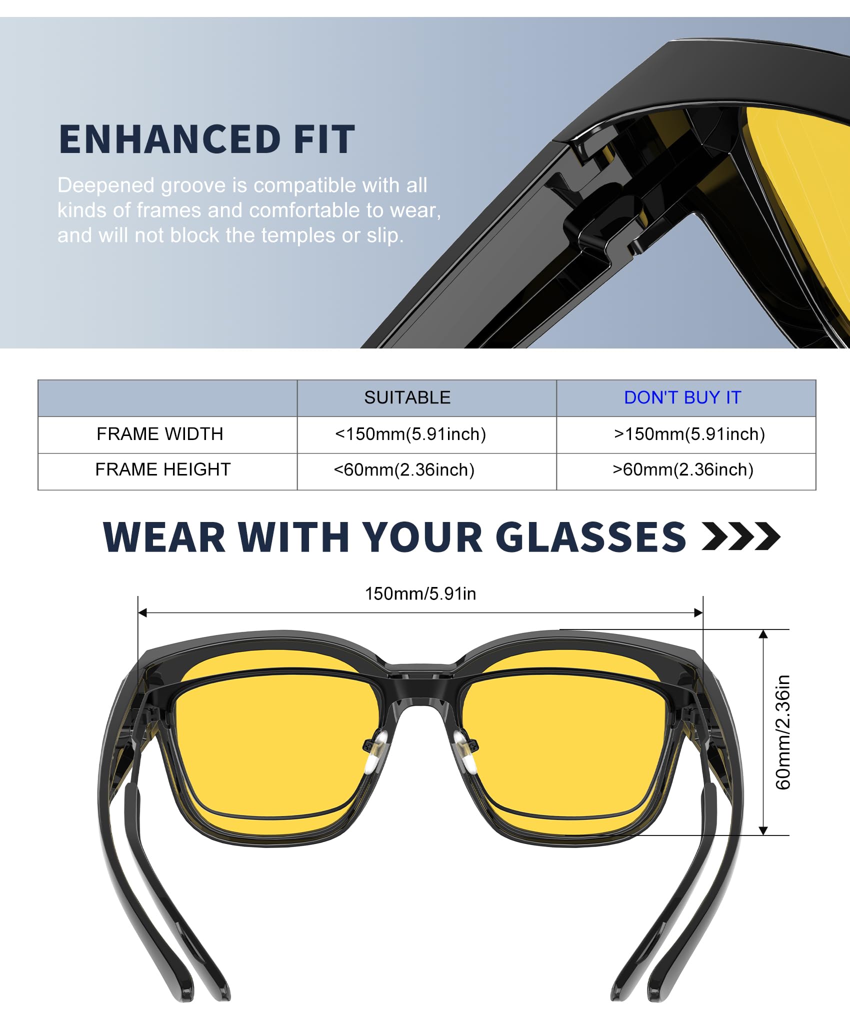 KALIYADI Night-Vision Driving Glasses Fit-Over-Eyeglasses:Anti-Glare Oversized Glasses for Men Women High Definition Lens XXL(WMKAS108-8)
