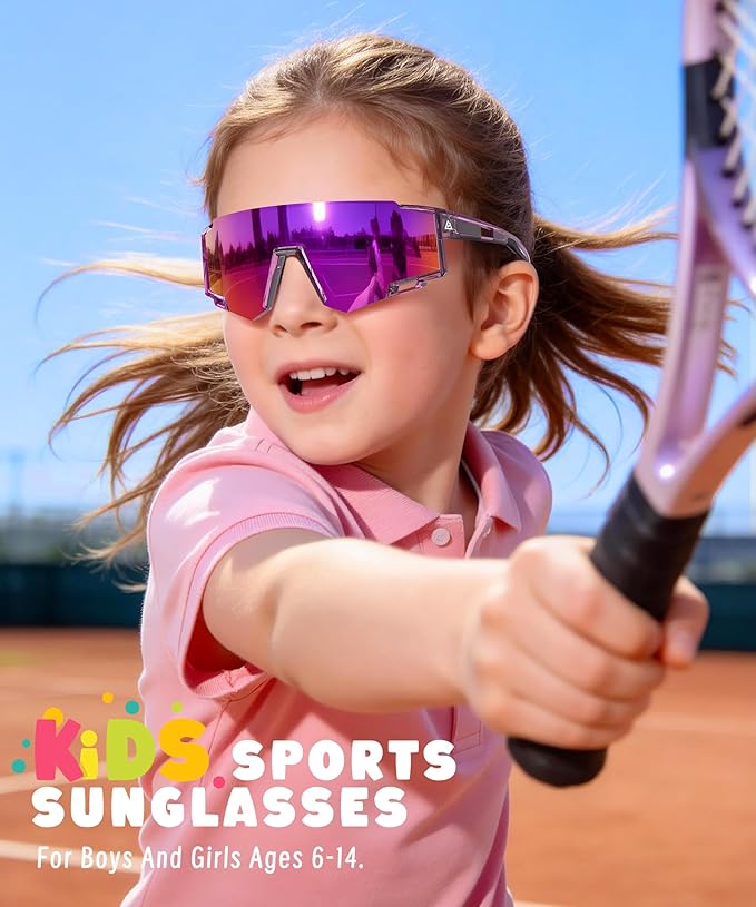 KALIYADI Polarized Kids-Sunglasses Sports Sunglasses-for-Kids: Boys Girls Sun Glasses with UV400 for Running Cycling Age 6-14 S168-11-13-14