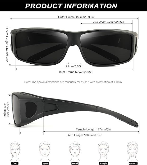 KALIYADI Sunglasses Fit-Over-Glasses Polarized Sunglasses-Men: Wrap Around Sun Glasses Womens with UV Protection for Driving S105-1-1-1