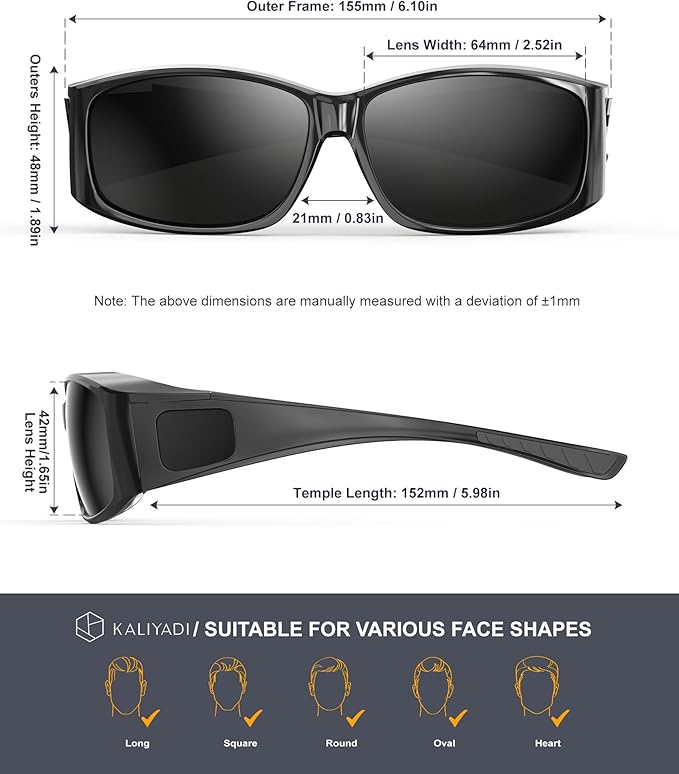 KALIYADI Polarized Sunglasses-Men Women Fit-Over-Glasses: Wrap Around Womens Sunglasses with UV400 for Driving Fishing Golf 238-4