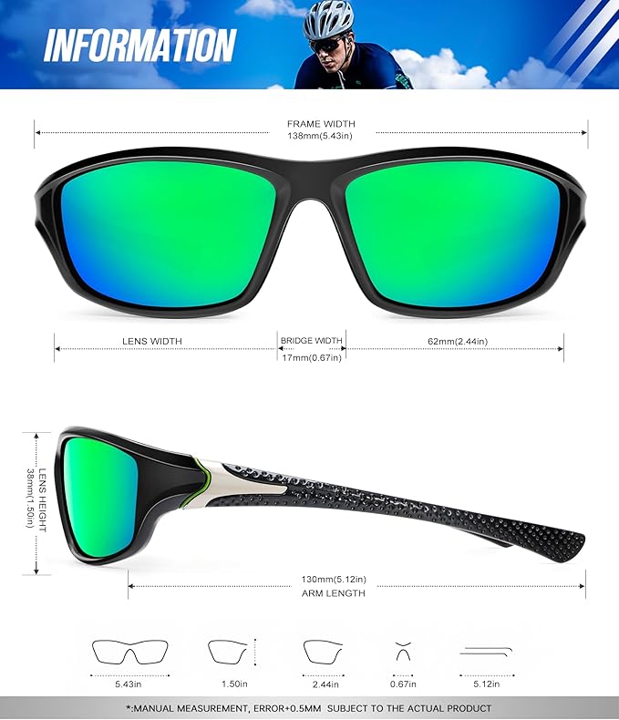 Click to see full view KALIYADI 4 Pack Polarized Sunglasses-Men Sports Sun-glasses: Mens Sunglasses UV Protection for Fishing Driving Cycling S64-1-3-4-5