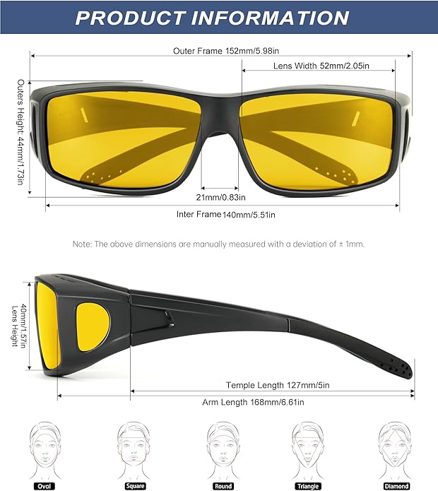 KALIYADI Night-Vision-Glasses Fit-Over-Glasses Wrap-Around Glasses: Anti Glare Night Driving Glasses for men women HD Lens S105-13-13-13