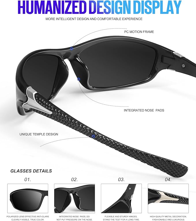 Click to see full view KALIYADI 4 Pack Polarized Sunglasses-Men Sports Sun-glasses: Mens Sunglasses UV Protection for Fishing Driving Cycling S64-1-3-4-5
