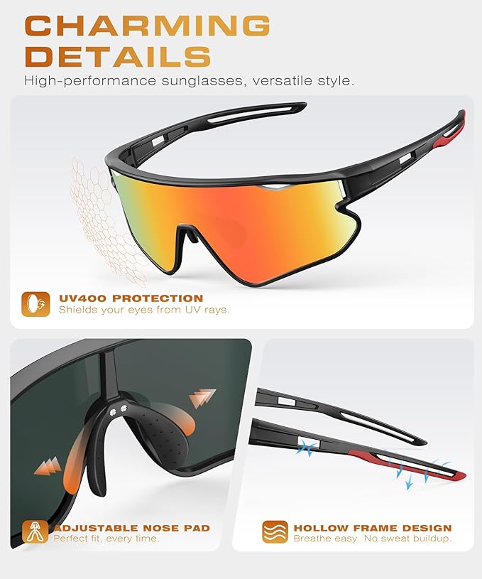 KALIYADI Polarized-Sunglasses Men Polarized Cycling-Sunglasses: Sports Sun Glasses for Running Cycling UV400 Protection 131-1-3-4