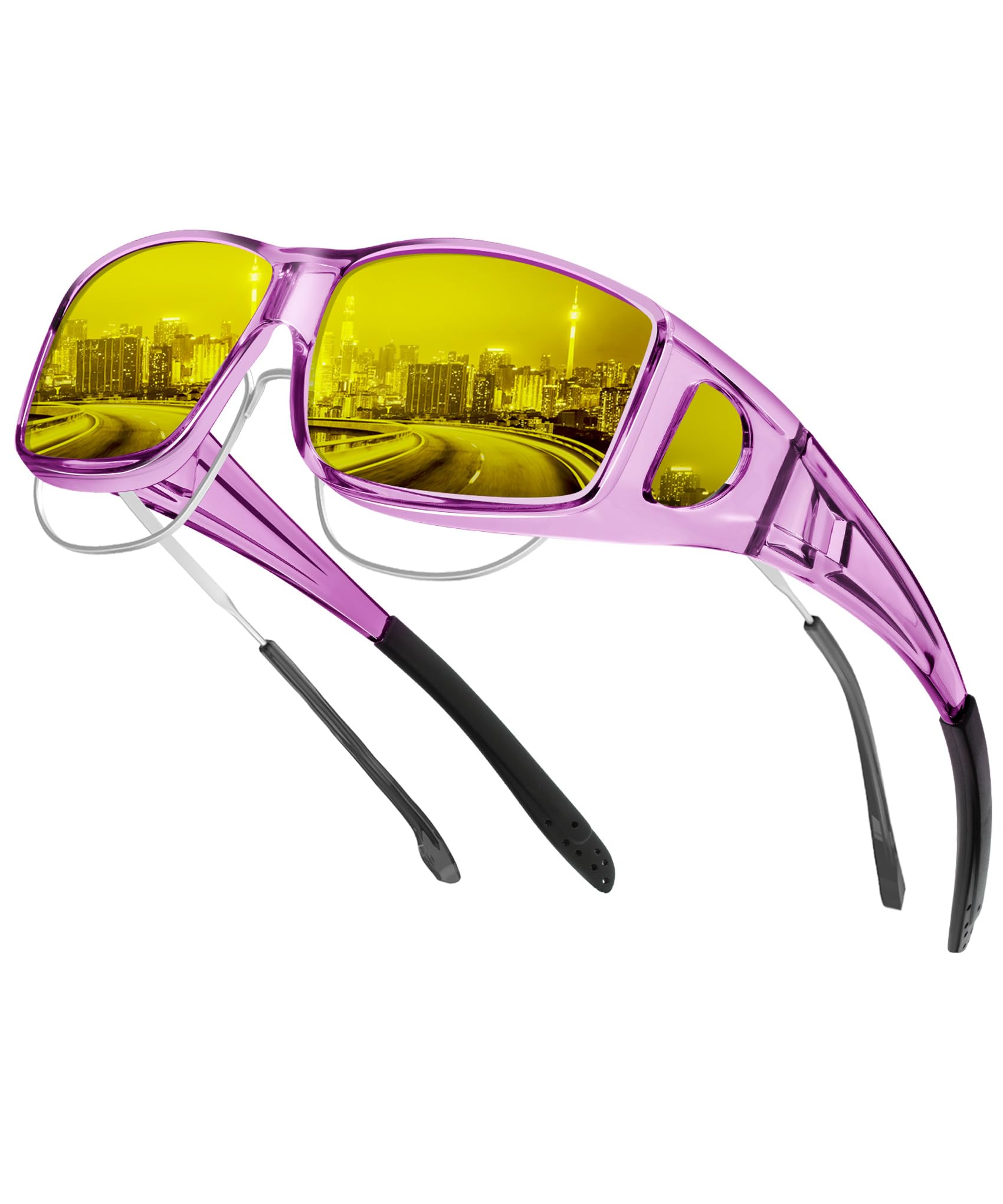 KALIYADI Night-Vision-Glasses Fit-Over-Glasses Wrap-Around Glasses: Night Vision Glasses Anti Glare HD for Driving WMKAS105-12-13-14