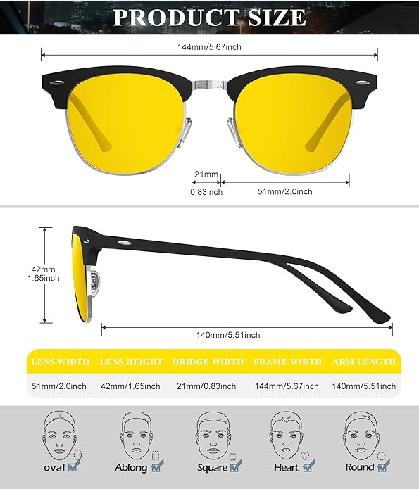 KALIYADI Polarized Sunglasses for Men and Women Semi-Rimless Frame Driving Sun glasses UV Blocking S23-30-32