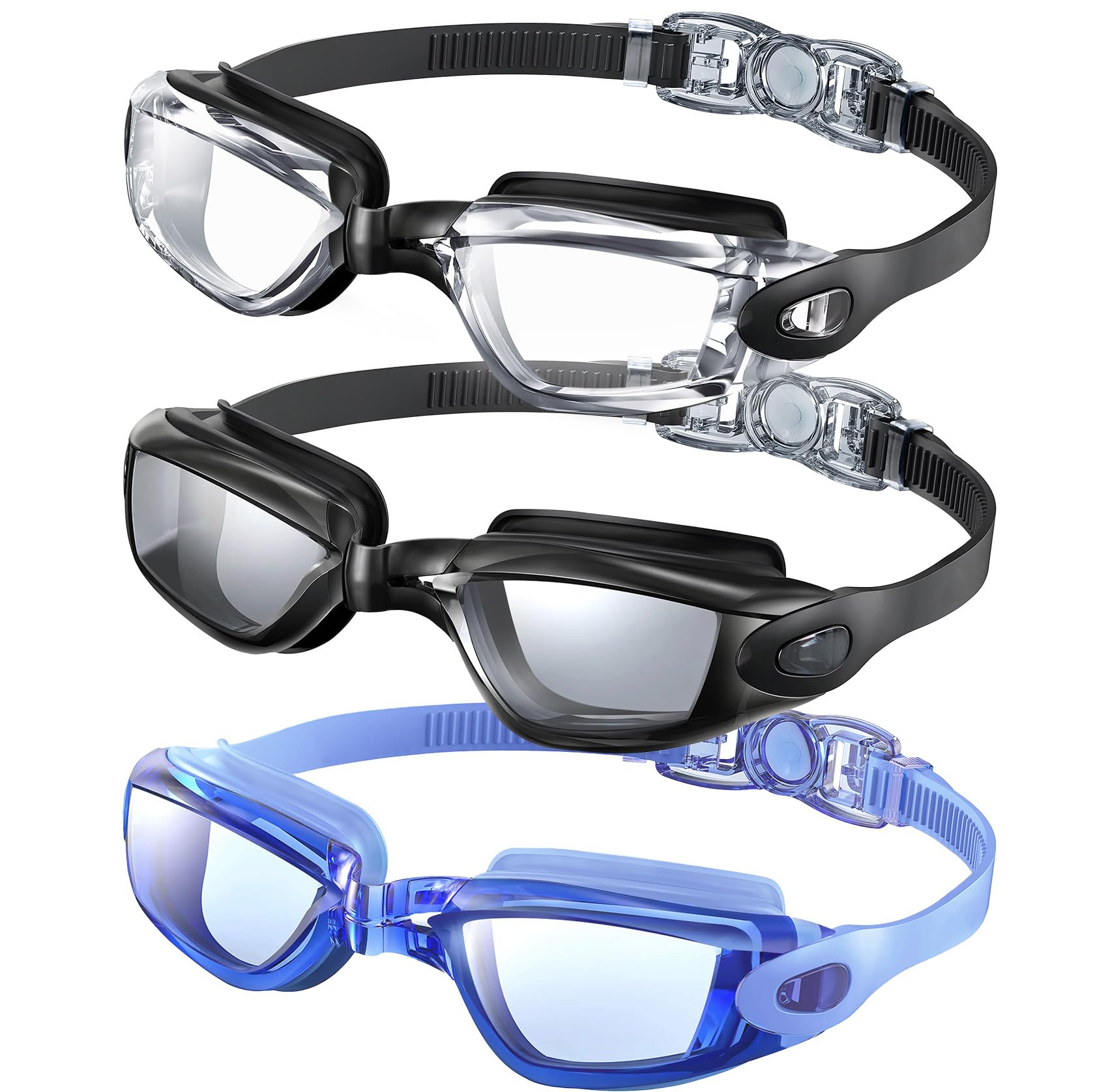KALIYADI Swim Goggles Adult Goggles-Swimming-men and Women: Anti Fog No Leak and Ultra-wide Field of View 3 Pack WMKAY01-1-2-3