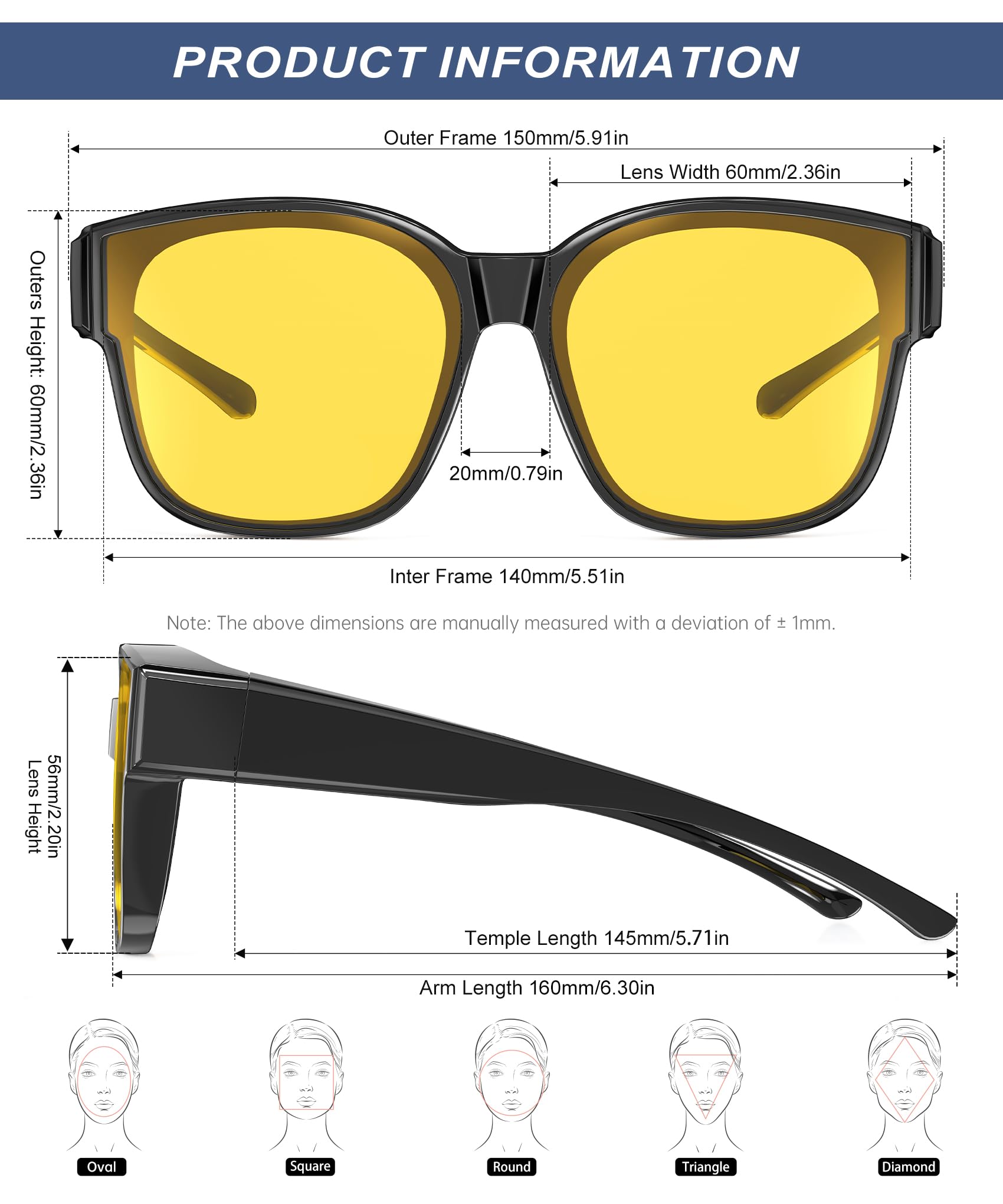 KALIYADI Night-Vision Driving Glasses Fit-Over-Eyeglasses:Anti-Glare Oversized Glasses for Men Women High Definition Lens XXL(WMKAS108-8)