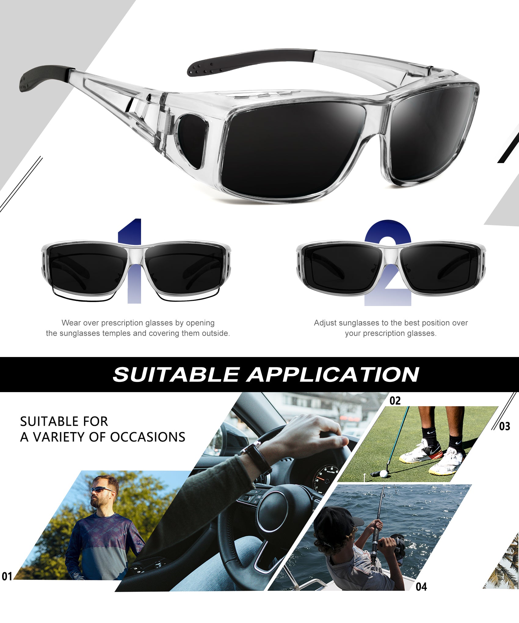 KALIYADI Sunglasses Fit-Over-Glasses Polarized Sunglasses-Men: Wrap Around Sunglasses Womens with UV Protection for Driving(WMS105-1-3-6)