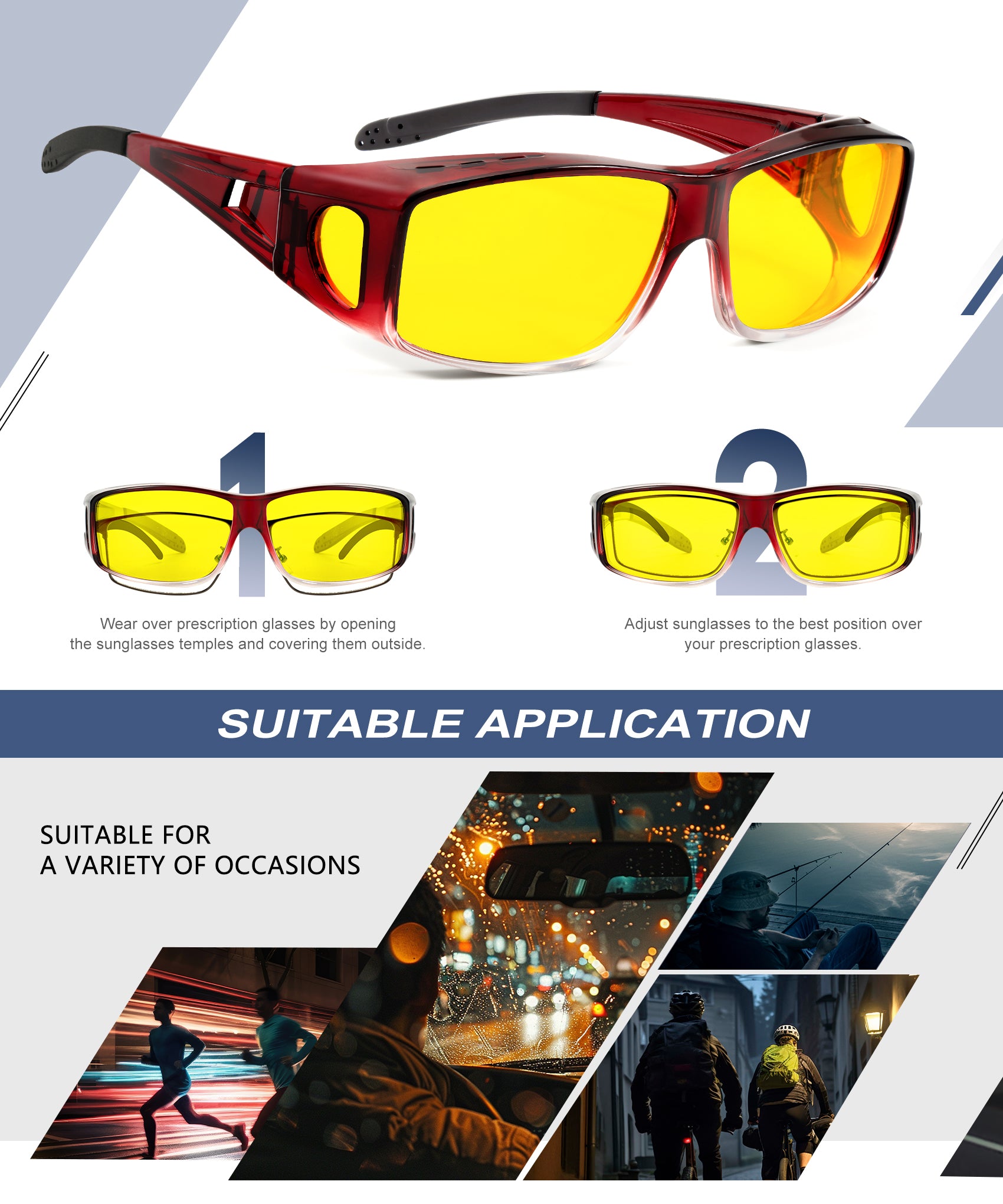 KALIYADI Night-Vision-Glasses Fit-Over-Glasses Wrap-Around Glasses: Night Vision Glasses Anti Glare HD for Driving WMKAS105-12-13-14
