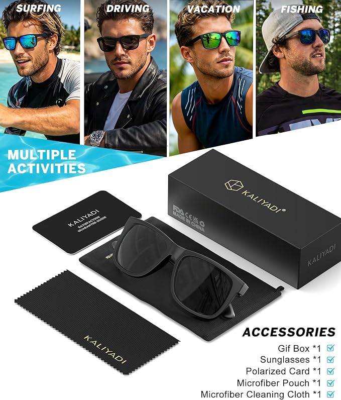 KALIYADI Sunglasses-Men Polarized-Sunglasses for Men: Classic Sun Glasses for Driving Fishing Golf with UV400 Protection KAS65-1