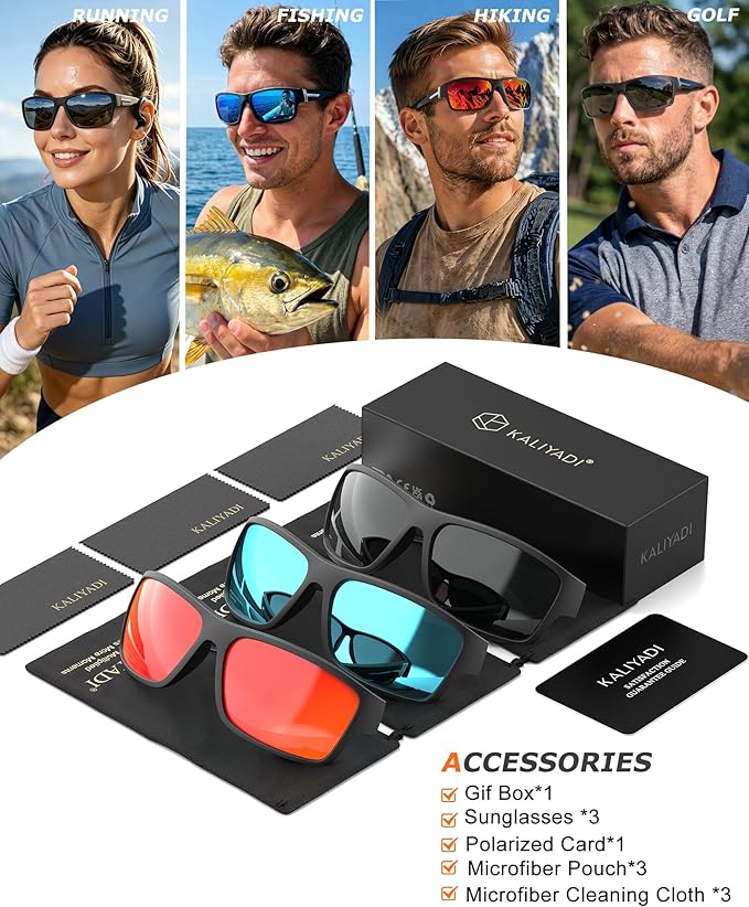 KALIYADI Polarized-Sunglasses Men Sports Sun-Glasses: Men Polarized Sunglasses Women UV400 Protection for Fishing Golf 122-1-2-5