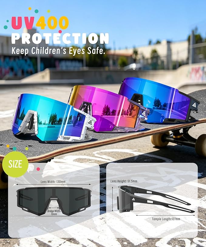 KALIYADI Polarized Kids-Sunglasses Sports Sunglasses-for-Kids: Boys Girls Sun Glasses with UV400 for Running Cycling Age 6-14 S168-11-13-14
