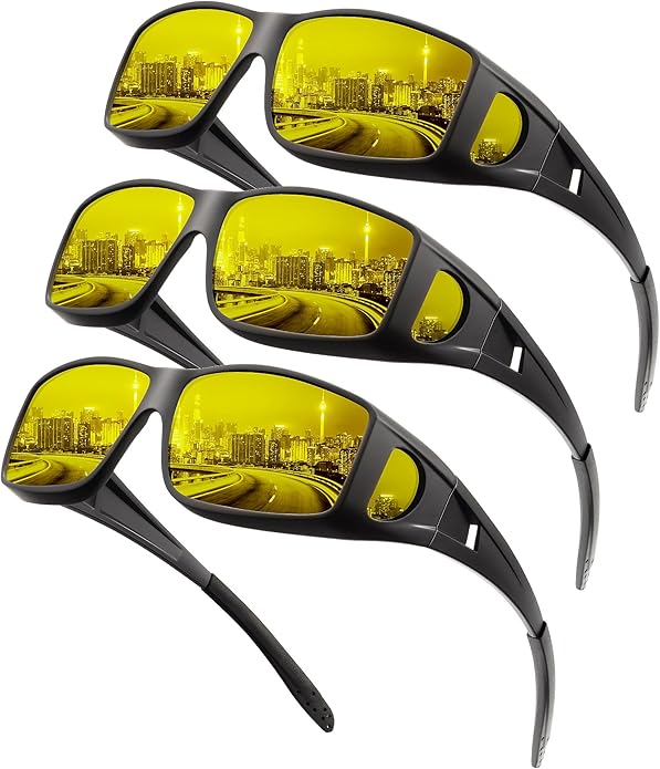 KALIYADI Night-Vision-Glasses Fit-Over-Glasses Wrap-Around Glasses: Anti Glare Night Driving Glasses for men women HD Lens S105-13-13-13