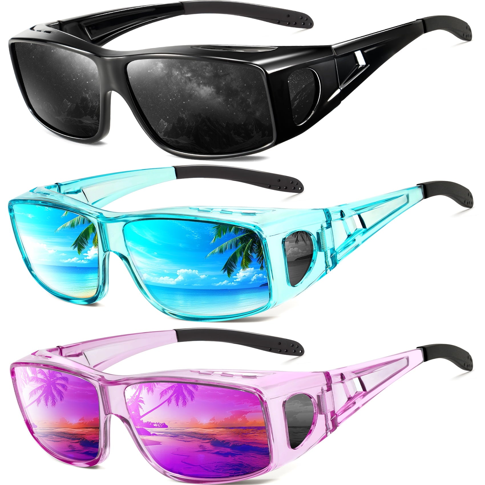 KALIYADI Sunglasses Fit-Over-Glasses Polarized Sunglasses-Men: Wrap Around Sunglasses Womens with UV Protection for Driving(WMS105-1-3-6)