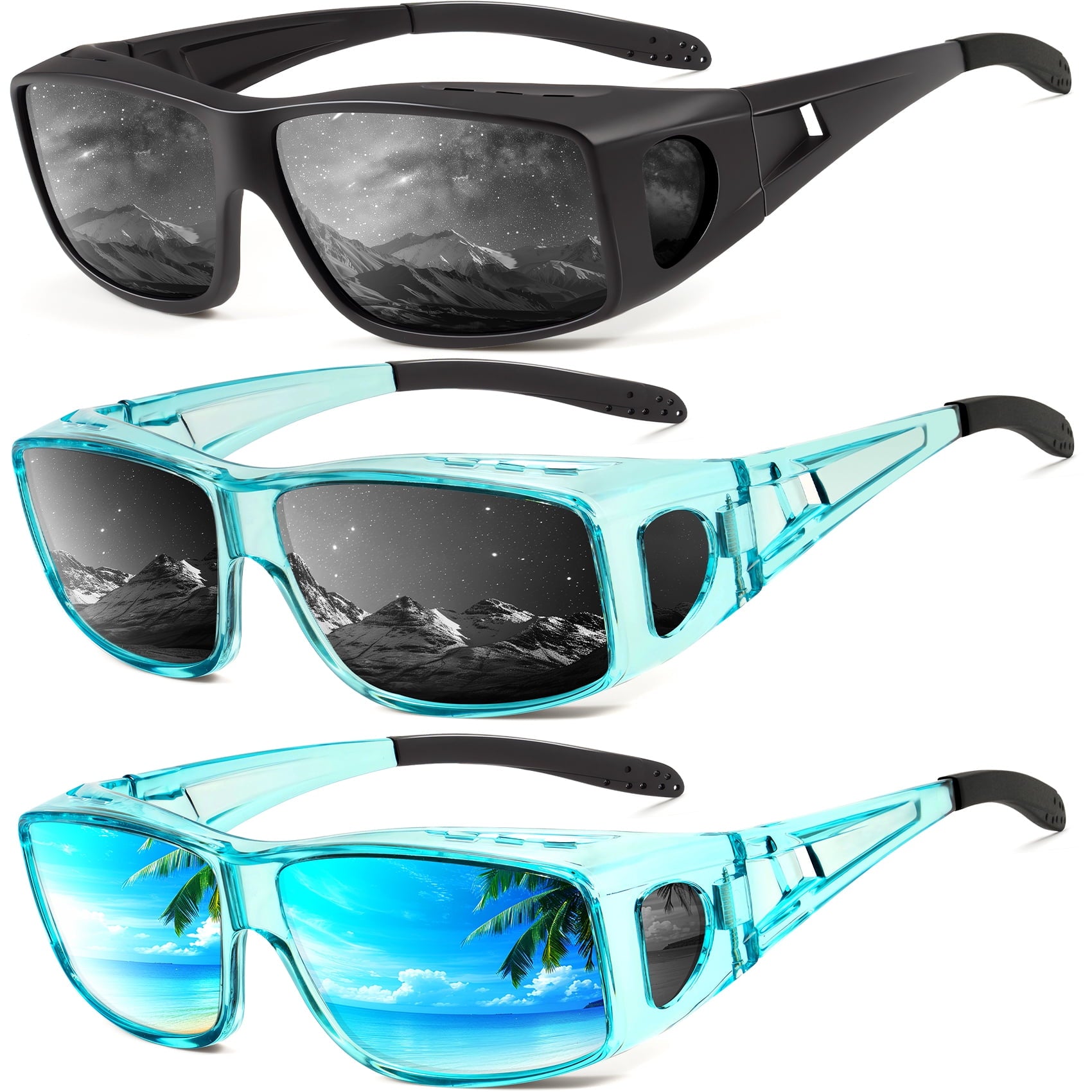 KALIYADI Sunglasses Fit-Over-Glasses Polarized Sunglasses-Men: Wrap Around Sunglasses Womens with UV Protection for Driving(WMS105-1-3-6)