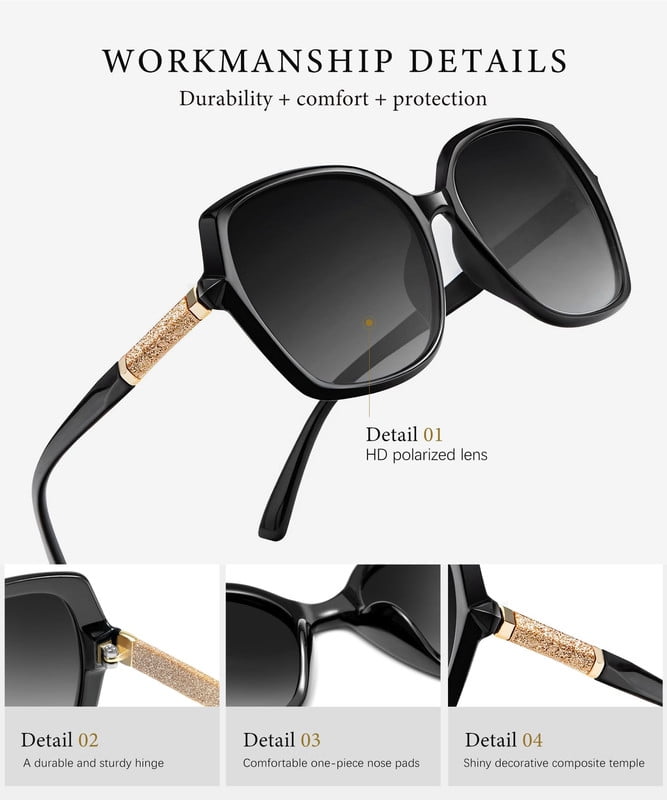 KALIYADI Polarized Sunglasses-Women Trendy Womens-Sunglasses: Square Oversized Sun glasses Sparkling Frame UV400 Gift Box(WMKAS37-1)