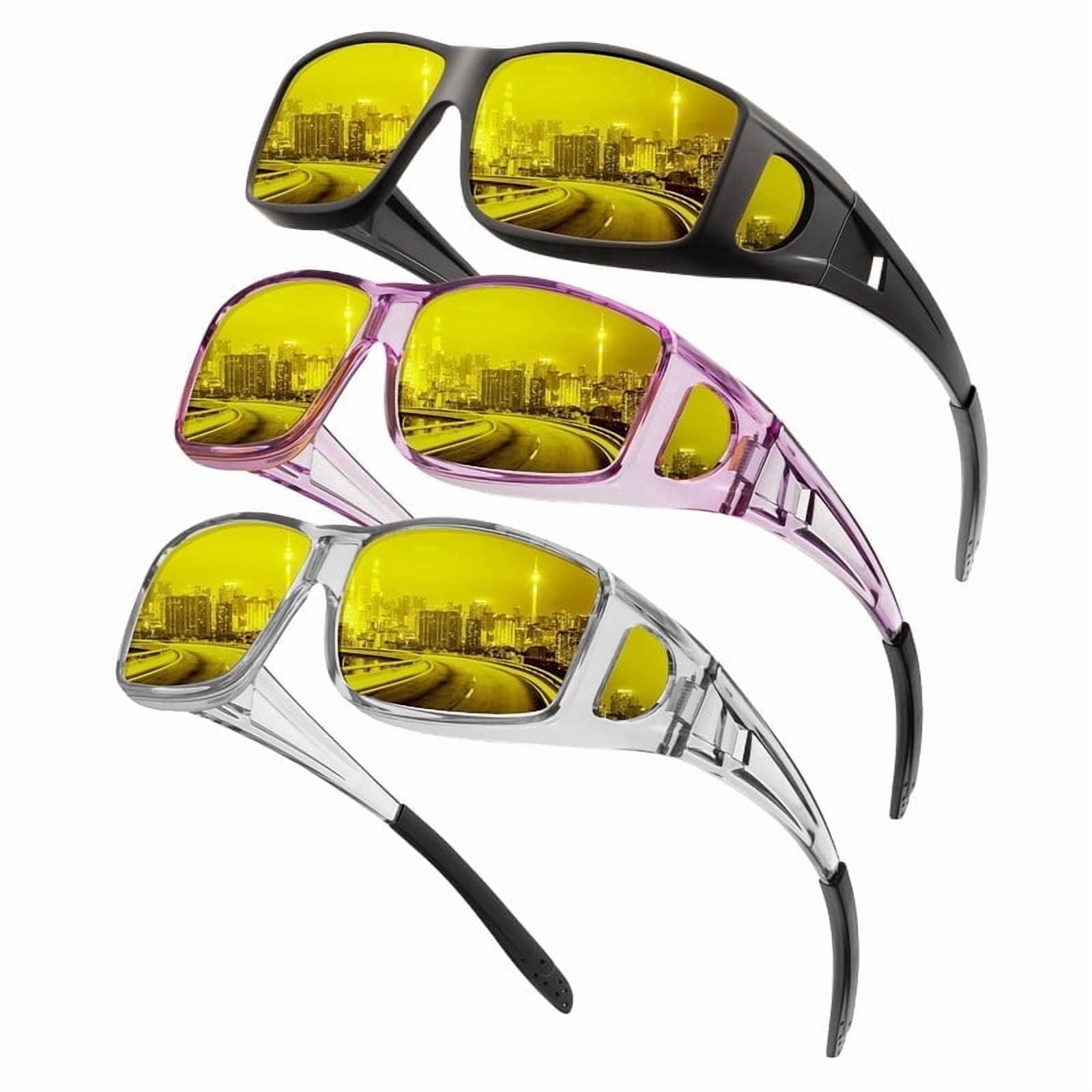 KALIYADI Night-Vision-Glasses Fit-Over-Glasses Wrap-Around Glasses: Night Vision Glasses Anti Glare HD for Driving WMKAS105-12-13-14