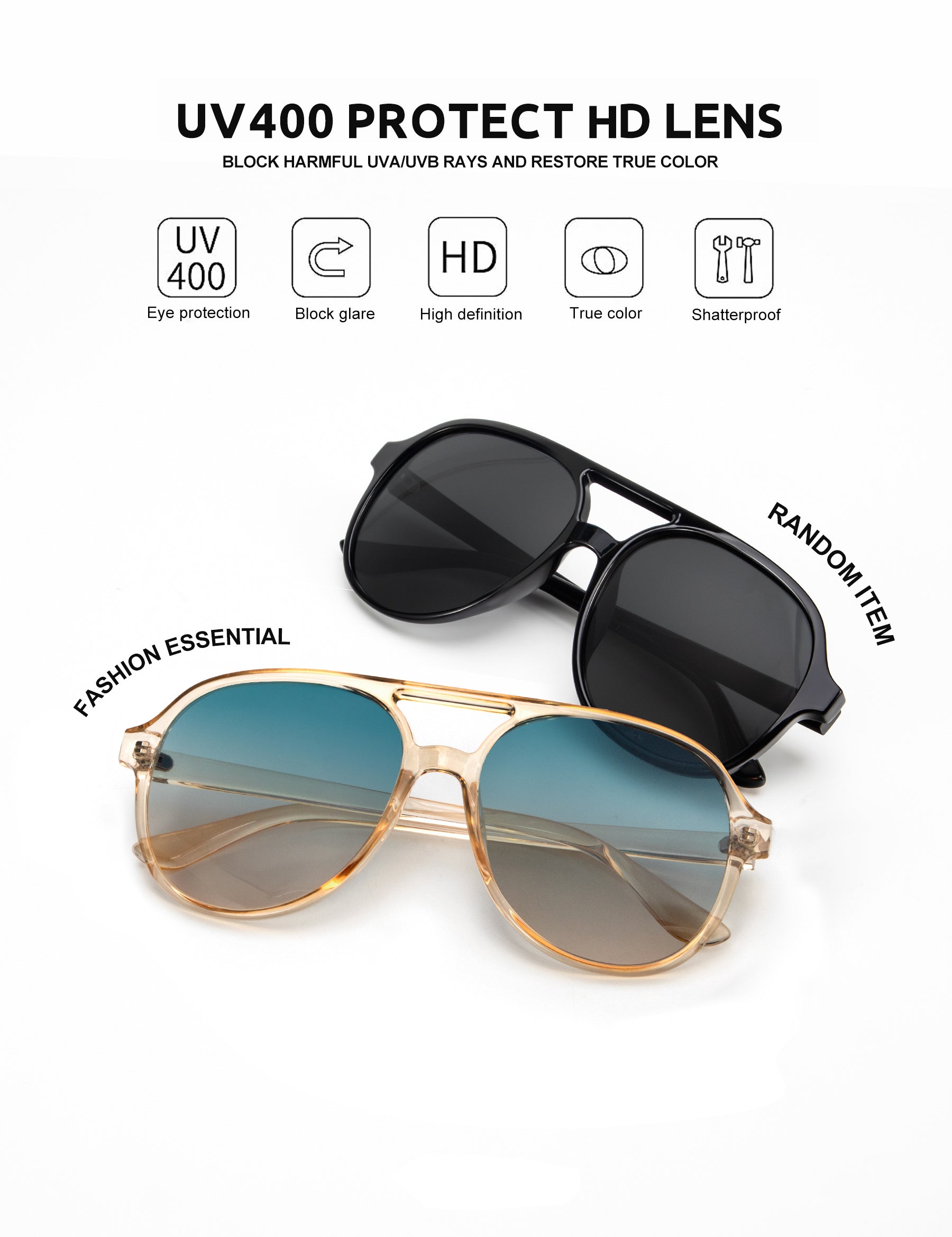 KALIYADI Aviator Sunglasses for Women,Retro Square Sun Glasses with 70s Vintage Style and UV Protection 2 PackWMKAS2410-1-3