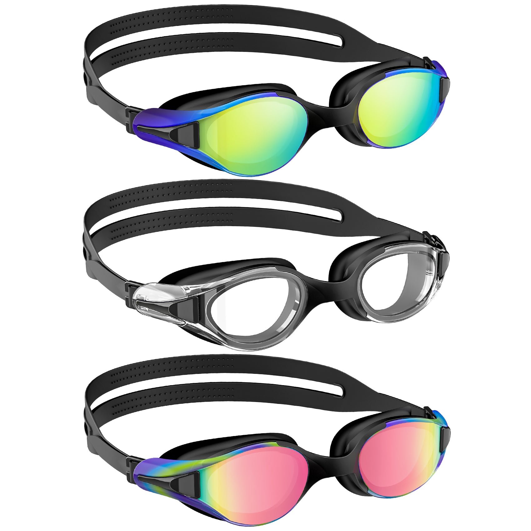 KALIYADI Swim Goggles Adult Goggles-Swimming-men and Women: Anti Fog No Leak and Ultra-wide Field of View 3 Pack WMKAY01-1-2-3