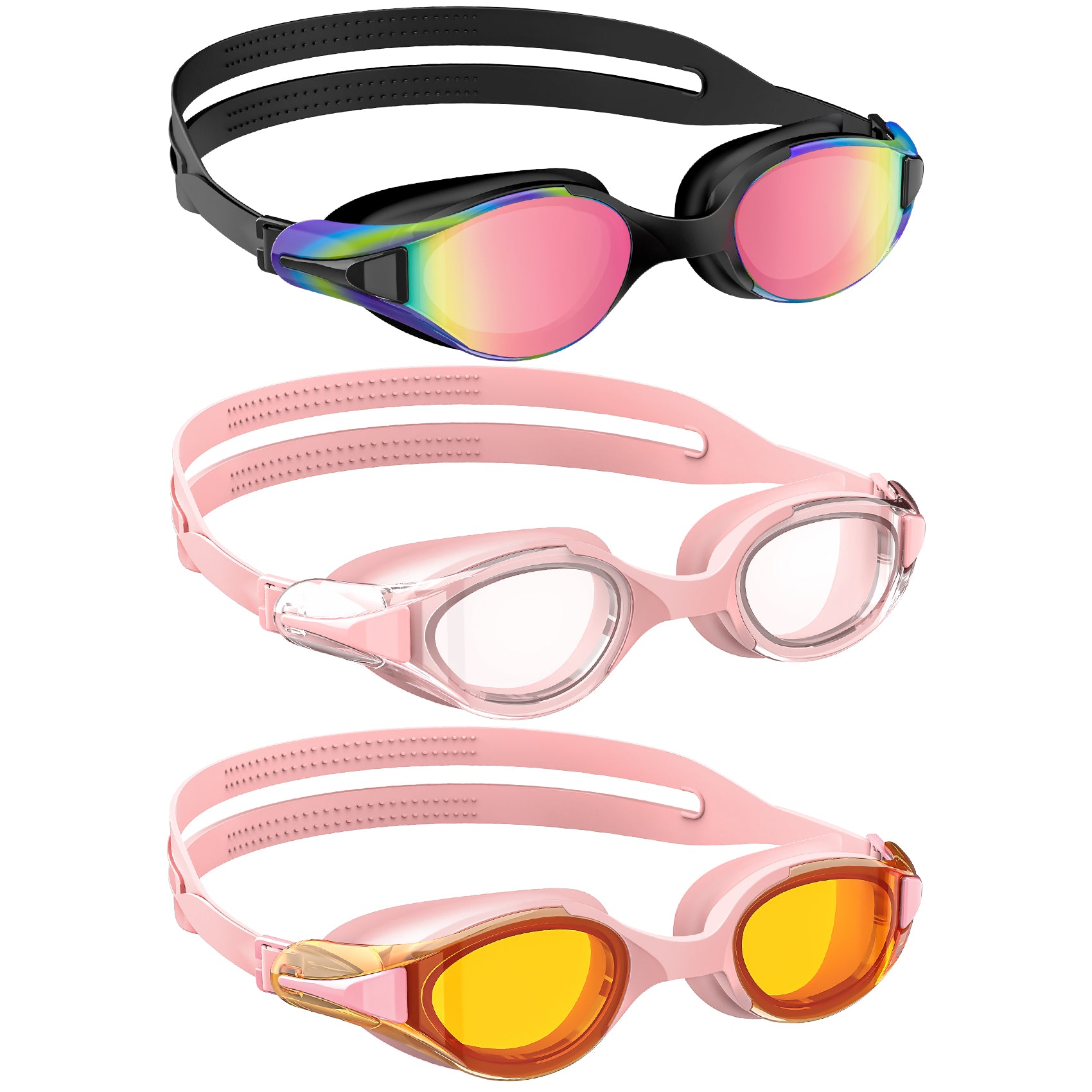 KALIYADI Swim Goggles Adult Goggles-Swimming-men and Women: Anti Fog No Leak and Ultra-wide Field of View 3 Pack WMKAY01-1-2-3