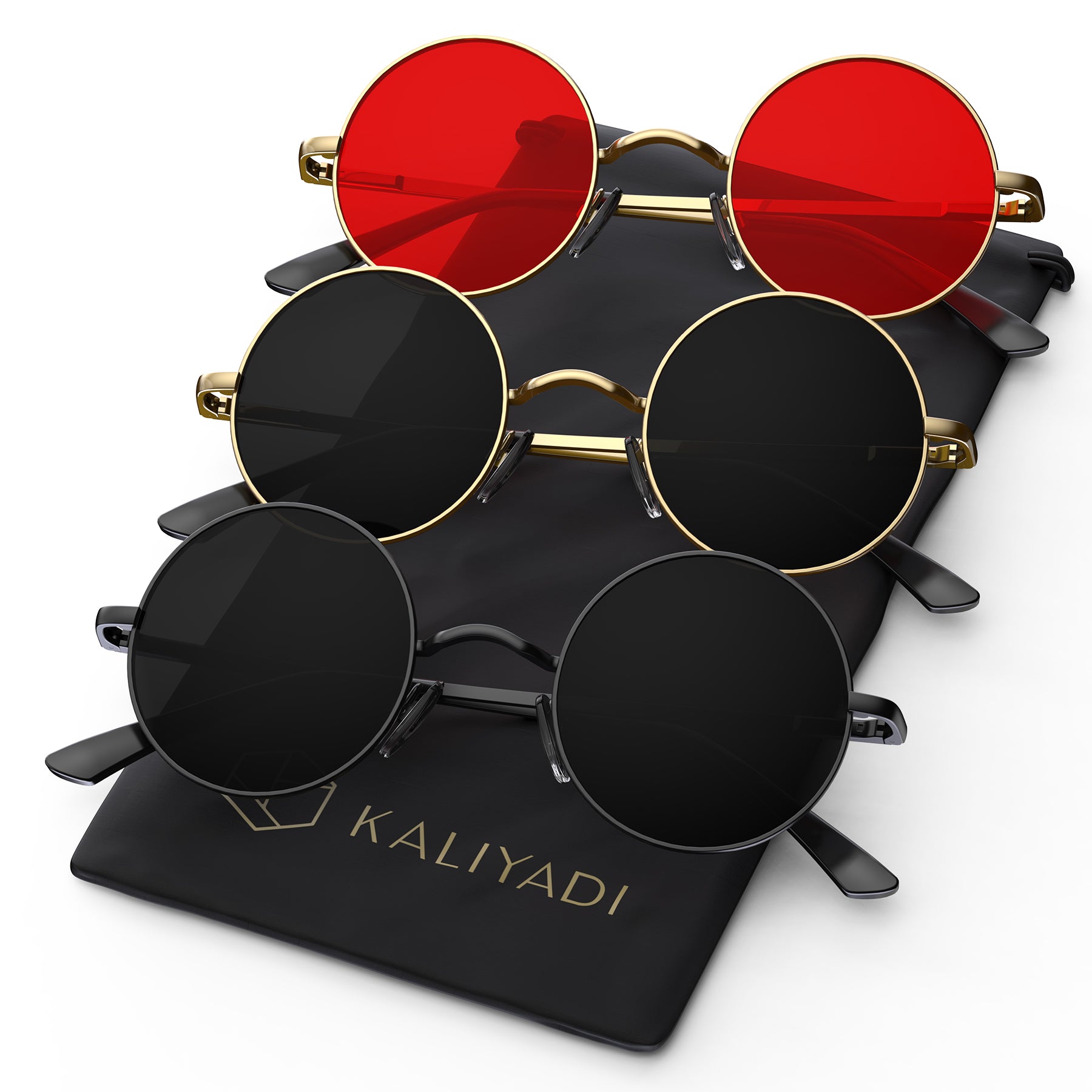 KALIYADI Polarized Round Sunglasses for Men Women Retro Metal Hippie Circle Style Sun Glasses 3pack WMKAS36-1-2-8