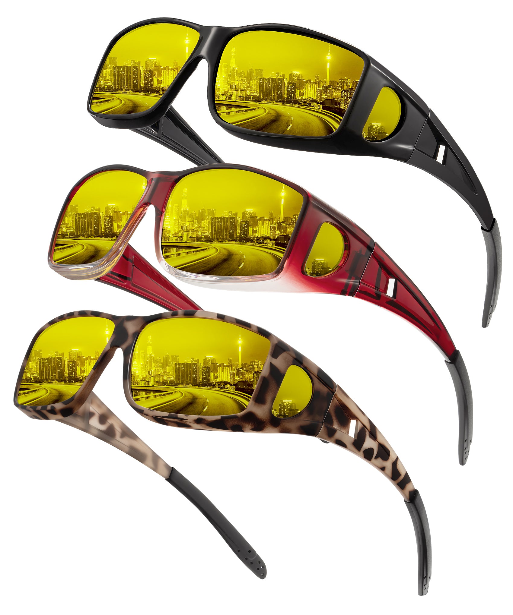 KALIYADI Night-Vision-Glasses Fit-Over-Glasses Wrap-Around Glasses: Night Vision Glasses Anti Glare HD for Driving WMKAS105-12-13-14
